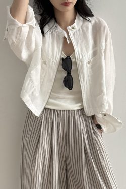 Women's Stand-Up Collar Slimming Work Jacket - Casual Loose Short Summer 2025 Sun Protection Top