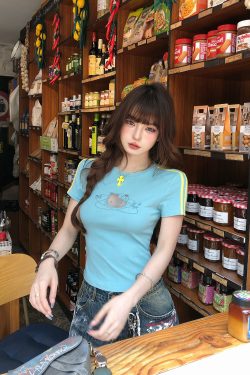 Women's Summer Cat Print Slim Fit Lace Embroidery Short Sleeve T-Shirt - Trendy Waist-Defining Top for Y2K Style