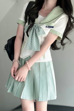 Women's Summer College Style Short Sleeve Plaid Splicing Top with Navy Collar - Pudding Bear Inspired JK Uniform