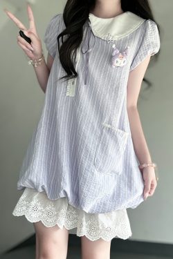 Women's Summer JK Uniform Dress with Doll Collar and Sweet Plaid Skirt - Pudding Bear Style, Age-Reducing, Vintage College Fashion