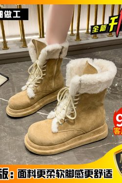 Women's Thick-Soled Lace-Up Snow Boots with Fur Lining - Warm Short Winter Boots for 2024, Cozy Northeast Style