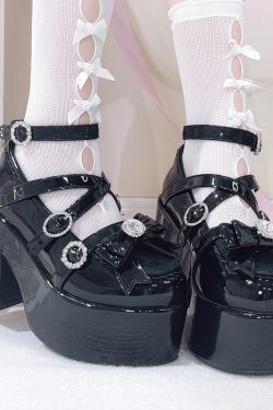 Women's Thick-Soled Platform Shoes, Japanese Style, Intertwined Love Design, Shallow Mouth, Casual 90s-Inspired Footwear
