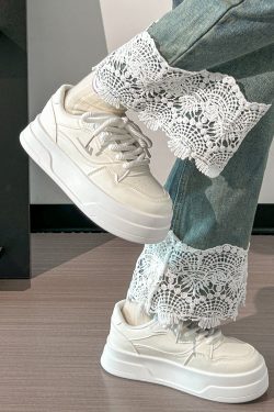 Women's Thick-Soled White Platform Shoes - Summer Breathable Mesh Height-Increasing Round-Toe Soft Leather Sneakers