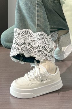 Women's Thick-Soled White Platform Shoes - Summer Breathable Mesh Height-Increasing Round-Toe Soft Leather Sneakers