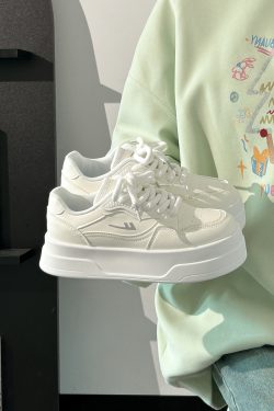 Women's Thick-Soled White Platform Shoes - Summer Breathable Mesh Height-Increasing Round-Toe Soft Leather Sneakers