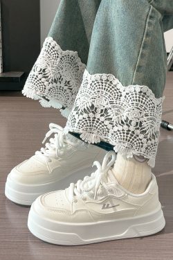 Women's Thick-Soled White Platform Shoes - Summer Breathable Mesh Height-Increasing Round-Toe Soft Leather Sneakers