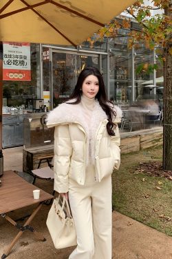 Women's Thickened Protein Leather Down Jacket - Designer Outerwear for Autumn and Winter, Chic and Warm