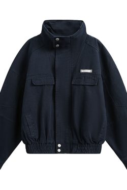 Women's Vintage American-Style Canvas Work Jacket with Stand Collar - 2025 Spring New Arrival, Clean Fit Design