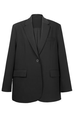 Women's Vintage Black Suit Jacket - Autumn Loose Fit Casual Blazer with Single Button & Versatile Shoulder Design