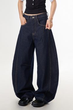 Women's Vintage Retro Wide-Leg Curved Blade Jeans - Loose Fit Water-Washed Casual Pants for Y2K Style