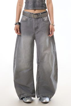 Women's Vintage Washed Straight-Leg Jeans - Loose-Fitting Casual Pants for 90s Style Fashion