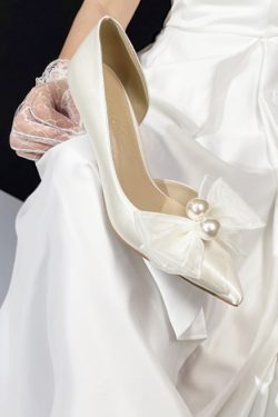 Women's White Pointed Toe Stiletto Heels with Bowknot - Bridal Wedding Shoes, Elegant Design for Bridesmaids