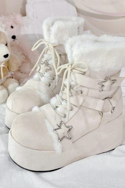 Women's Winter Plush Furry Snow Boots - Thick-Soled Cool Martin Style for Transfer Students, Original Design