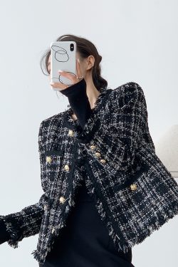 Women's Winter White Duck Down Jacket - Luxury Woolen Coat with Tassels, Small Size, Coarse Tweed Design, Elegant Outerwear