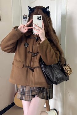 Woolen College Style Hooded Toggle Coat for Women - Casual Loose Fit Pudding Bear JK Uniform Inspired Winter Outerwear