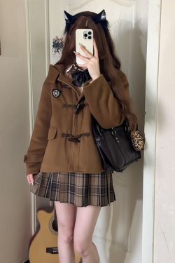 Woolen Hooded Toggle Coat for Women - Pudding Bear Inspired JK Uniform Winter Casual Outerwear in Loose College Style