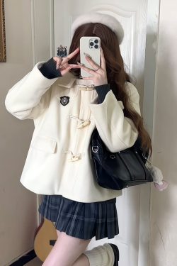 Woolen Hooded Toggle Coat for Women - Pudding Bear Inspired JK Uniform Winter Casual Outerwear in Loose College Style