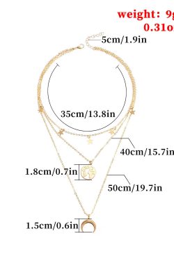 World Map Alloy Pendant Necklace with Five-Pointed Star and Crescent Charm - Women's European and American Jewelry Accessories