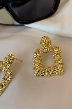 Wrinkled Texture French High-Fashion Square Pendant Gold Earrings - Retro Niche Trendy Hypoallergenic Jewelry