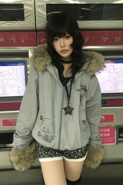 Y2K American Hooded Cotton Coat for Women, Thick Loose Fit, Subculture Aesthetic, Perfect for Autumn and Winter