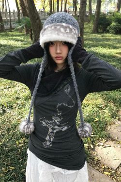 Y2K American Retro High-Neck Long Sleeve T-Shirt for Women, Slim Fit Knitted Base Layer, Autumn Winter Subculture Style