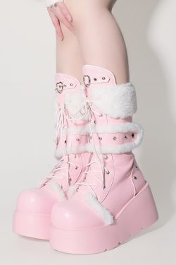 Y2K Colorful Snow Velvet Pastoral Martin Boots for Transfer Students - Round Toe Thick Sole Plush Short Boots for Autumn Winter