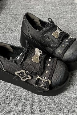 Y2K Denim Platform Punk Style Round Toe Thick-Soled Shoes for Spicy Girls – Transfer Student Angel Puppy Design