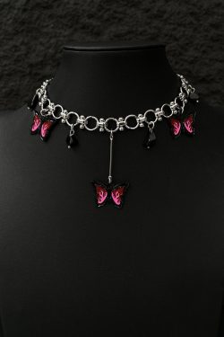 Y2K Dreamy Pink Butterfly Choker Necklace for Women - Sweet Cool Spicy Clavicle Chain Neck Accessory for Summer Fashion