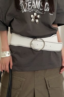 Y2K Heavy Industrial Punk Studded Waist Belt for Women, Wide Waistband for Jeans, High-End White Belt, Perfect for Matching Skirts