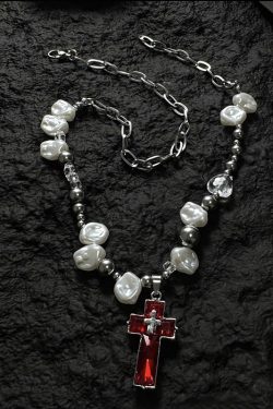 Y2K Irregular Pearl Choker Necklace for Women - Spicy Girl Cross Design Clavicle Chain Sweater Accessory