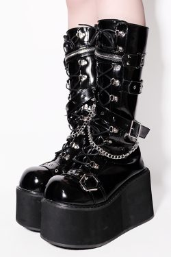 Y2K Original Punk Style Thick-Soled Knight Boots for Women - Round Toe Subculture Spicy Girl Footwear
