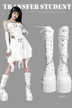 Y2K Original Punk Style Thick-Soled Knight Boots for Women - Round Toe Subculture Spicy Girl Footwear