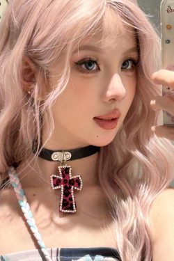 Y2K Retro Leopard Print Cross Choker Necklace - Sweet Spicy Girl Style Neck Ring Accessory