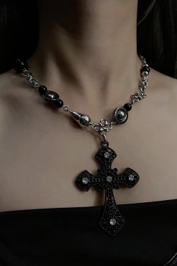 Y2K Spicy Girl Beaded Choker Necklace for Women, Punk European American Style with Cross Accessory, Trendy Niche Design