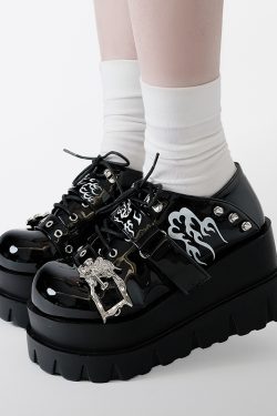 Y2K Thick-Soled Platform Shoes with Dragon Pattern - Chinese Style Subculture Footwear for Women