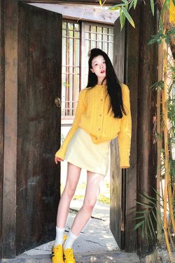 Yellow Knitted Cardigan with Short Skirt - Elegant Sweet Style, Trendy 2025 Fashion, Perfect for Y2K and Korean Style Looks