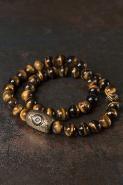 Yellow Tiger Eye Stone Bracelet for Women - Retro Trendy Double Circle Design, Versatile Hand Accessory for Men and Women