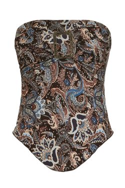 Zen-Style Vintage Metal Japanese Buckle Strapless Retro Distressed Print Waist-Cinching Top - Irregular Design, Y2K Fashion