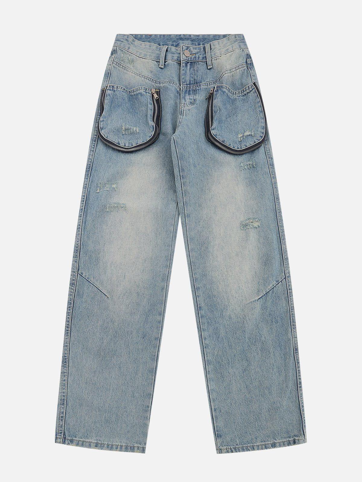 Concert Outfit 3D Zip Up Pocket Straight-Leg Jeans