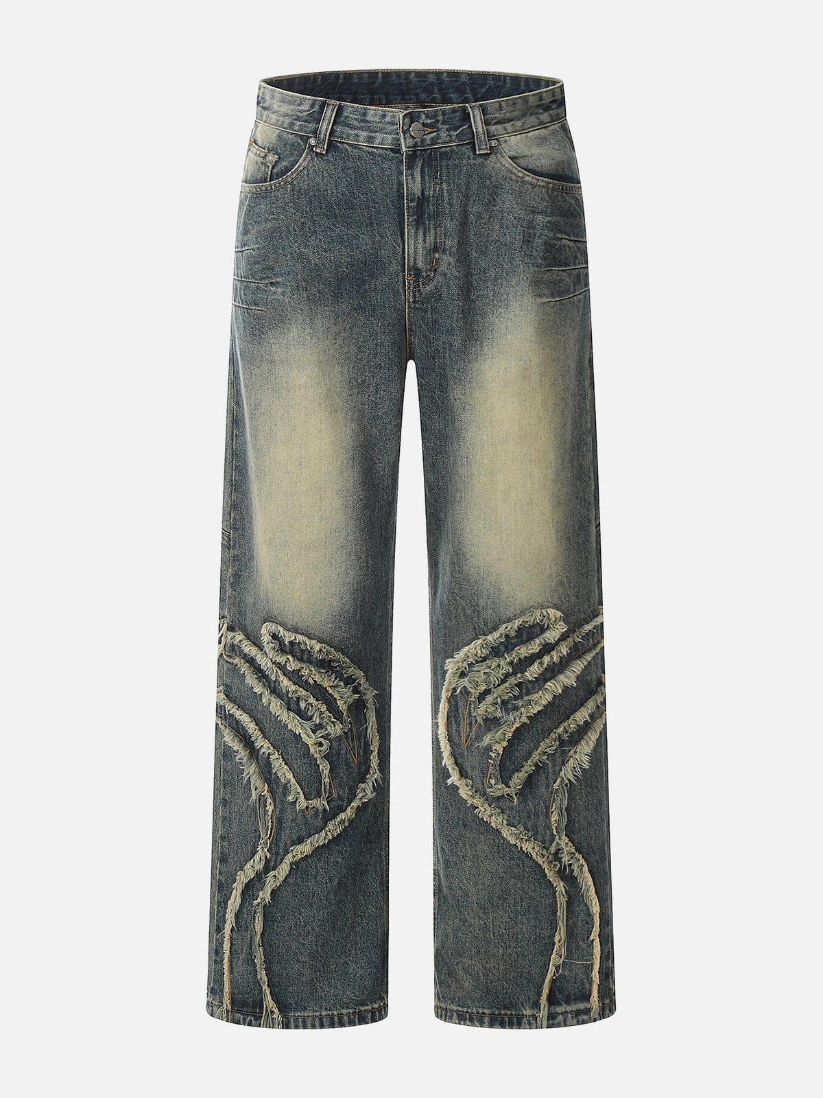 Concert Outfit Abstract Pattern Raw Edge Patchwork Jeans