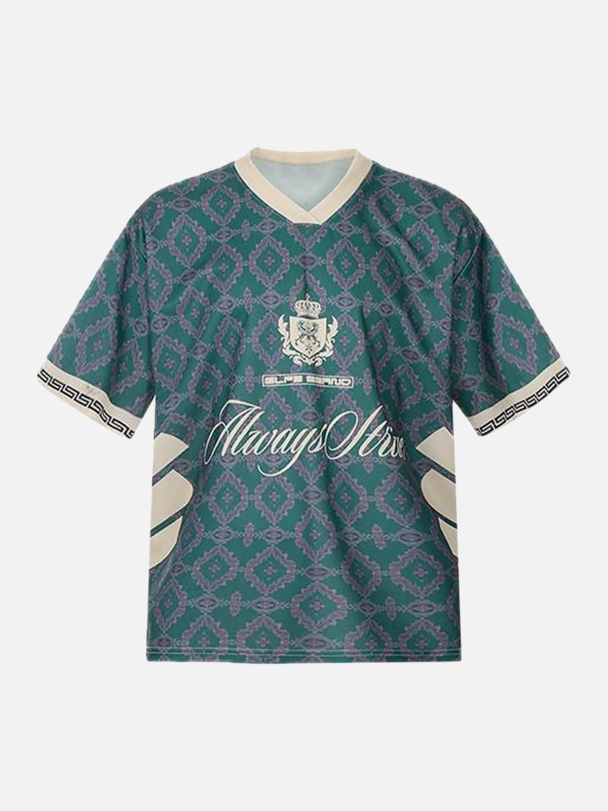 Concert Outfit Always Strive Green Patterned Jersey V-Neck T-Shirt