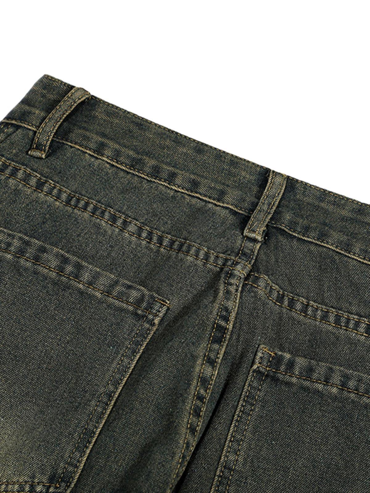 Concert Outfit American Distressed Retro Multi-Pocket Workwear Washed Jeans