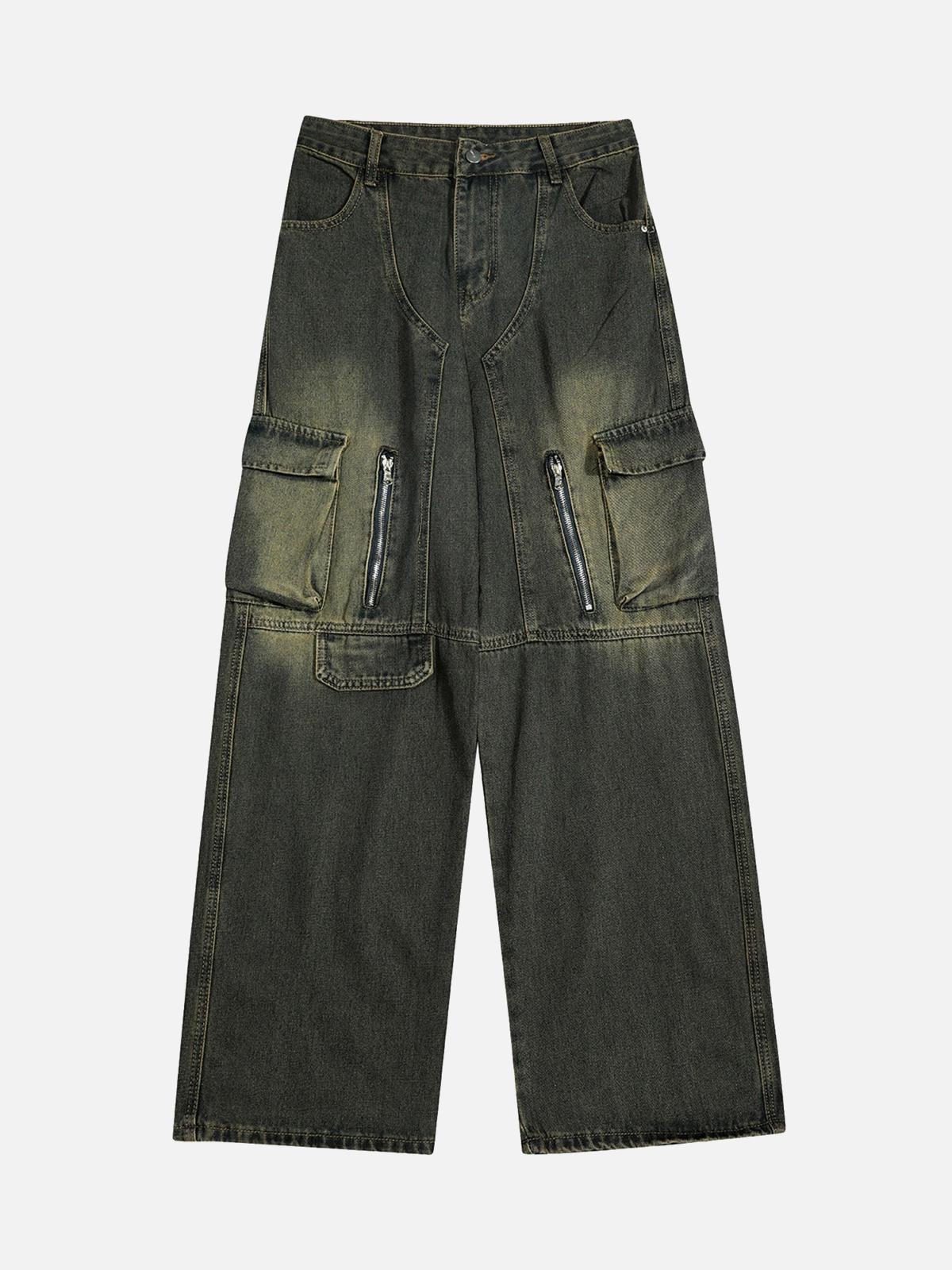 Concert Outfit American Distressed Retro Multi-Pocket Workwear Washed Jeans