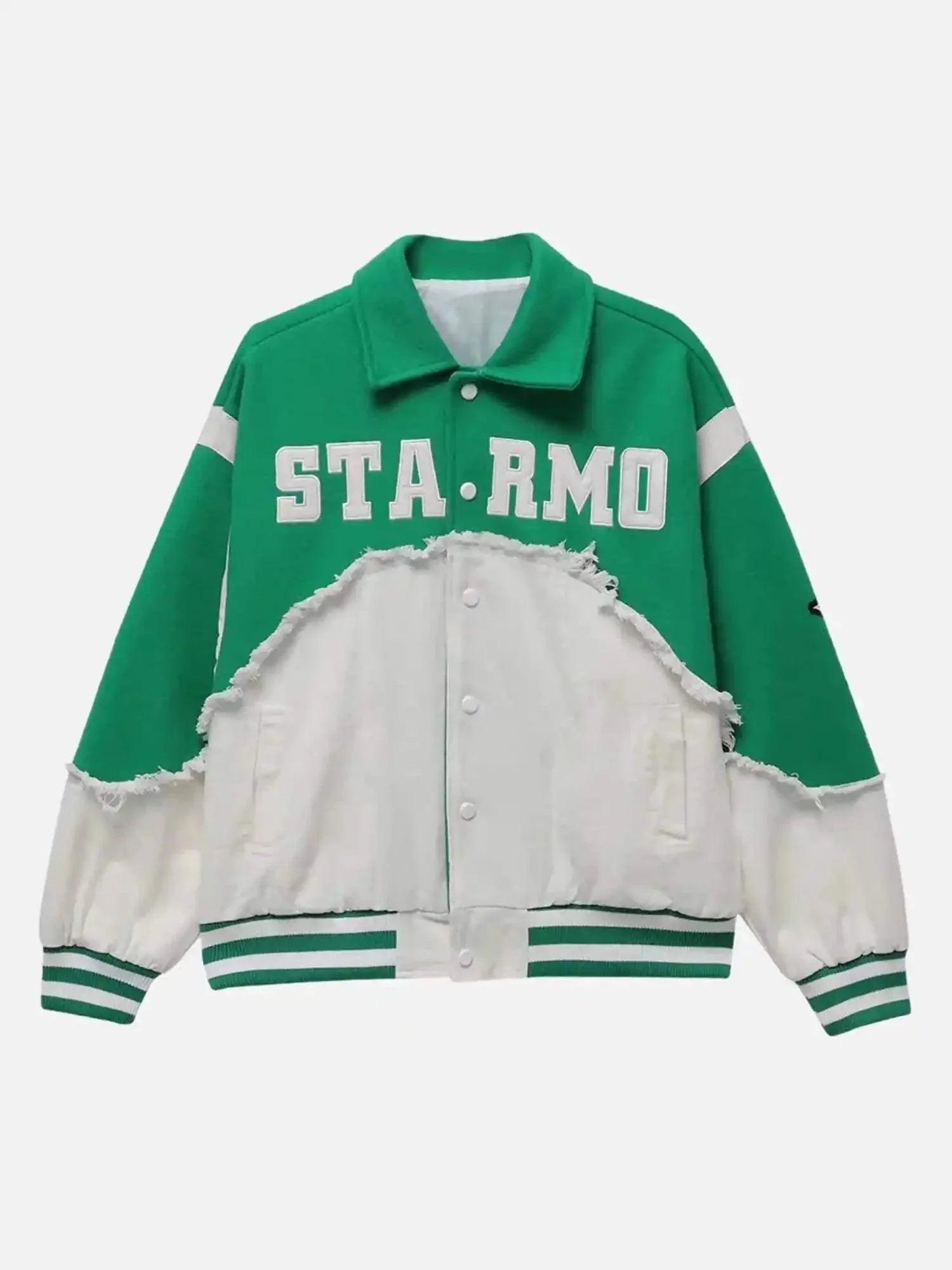 Concert Outfit American High Street Denim Fabric Splicing Baseball Jacket