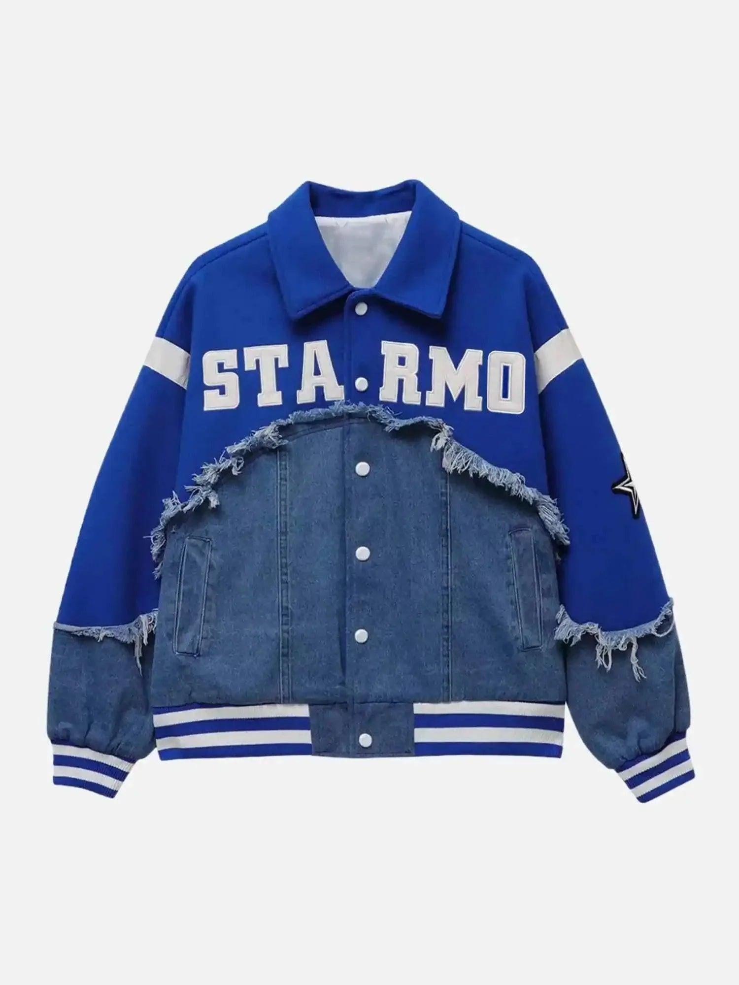 Concert Outfit American High Street Denim Fabric Splicing Baseball Jacket