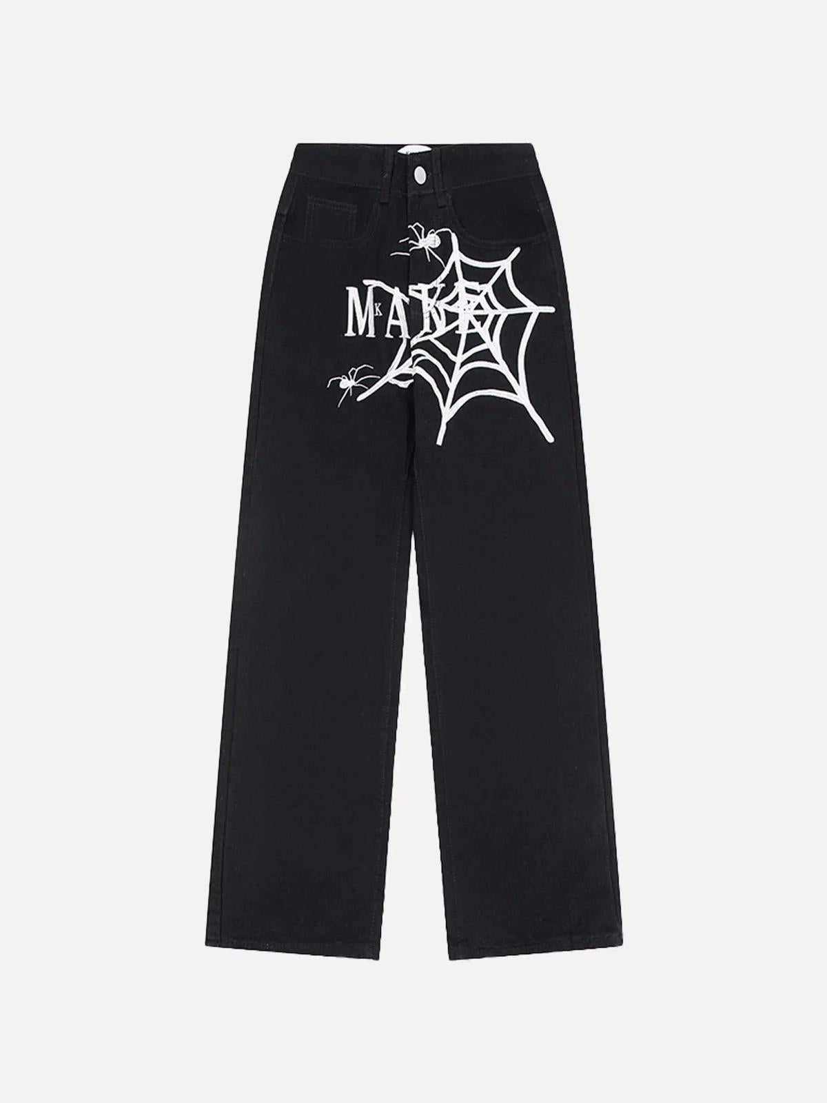 Concert Outfit American High Street Embroidered Spider Jeans