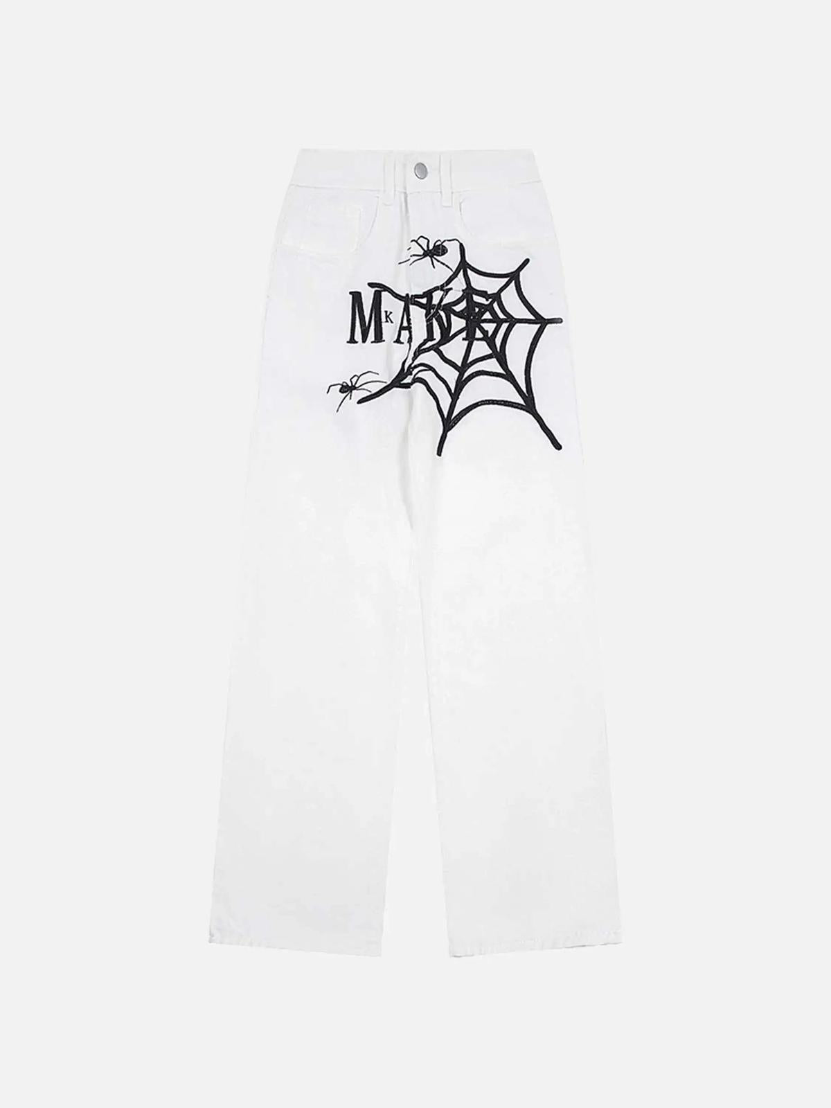 Concert Outfit American High Street Embroidered Spider Jeans