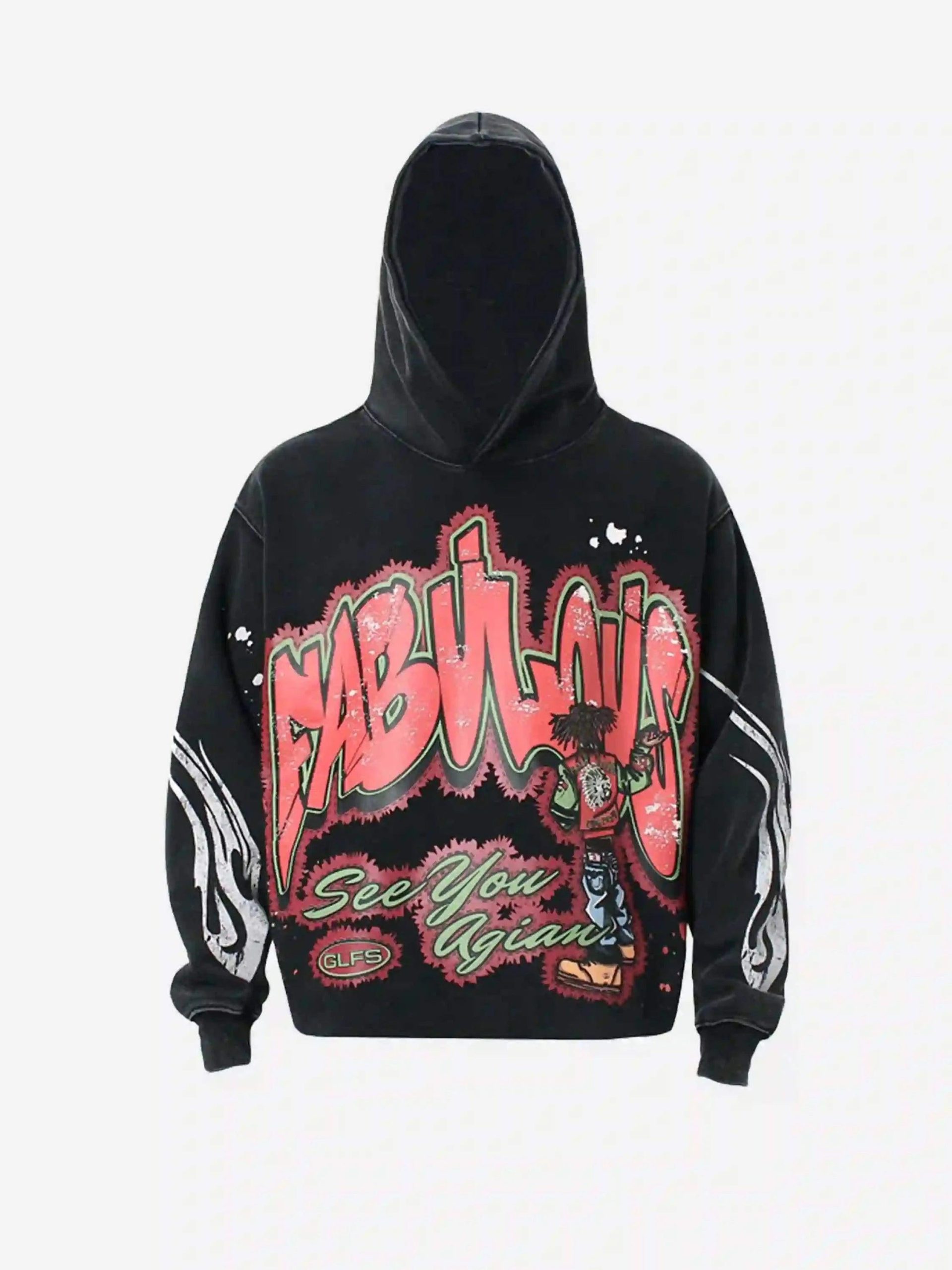 Concert Outfit American Hip-Hop Graffiti Distressed Hooded Hoodie