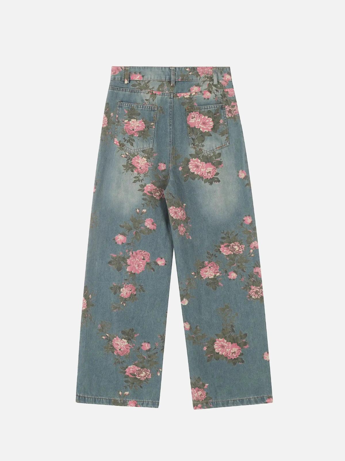 Concert Outfit American Hip-Hop Vintage Rose Jeans
