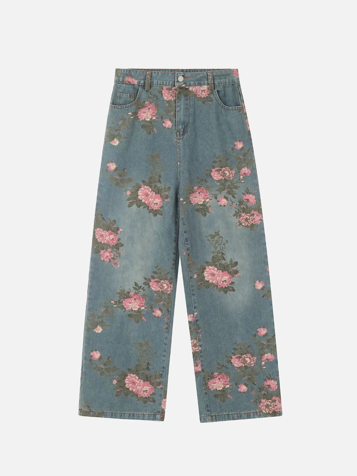 Concert Outfit American Hip-Hop Vintage Rose Jeans